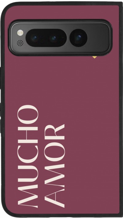 Coque Google Pixel Fold - Silicone rigide noir Valentine 2024 mucho amor rosado