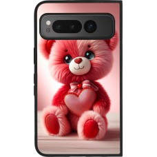 Coque Google Pixel Fold - Silicone rigide noir Valentine 2024 Ourson rose