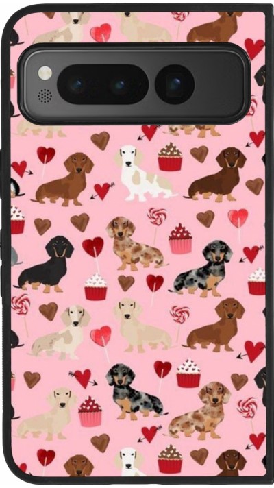 Coque Google Pixel Fold - Silicone rigide noir Valentine 2024 puppy love