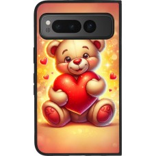 Coque Google Pixel Fold - Silicone rigide noir Valentine 2024 Teddy love