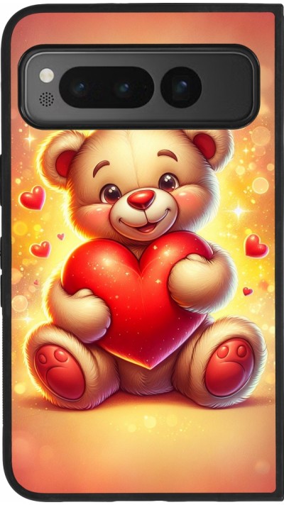 Coque Google Pixel Fold - Silicone rigide noir Valentine 2024 Teddy love