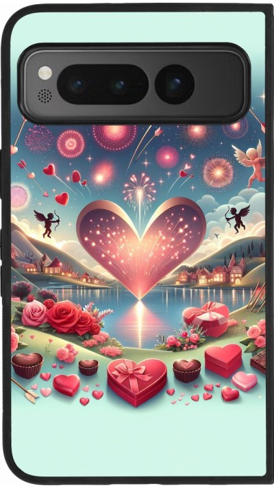 Coque Google Pixel Fold - Silicone rigide noir Valentine 2025 Chic