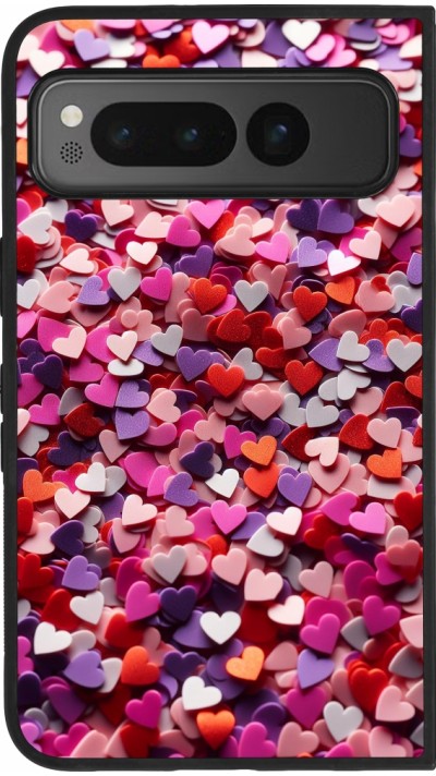 Coque Google Pixel Fold - Silicone rigide noir Valentine 2025 Confetti