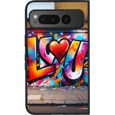 Coque Google Pixel Fold - Silicone rigide noir Valentine 2025 Love U Tag