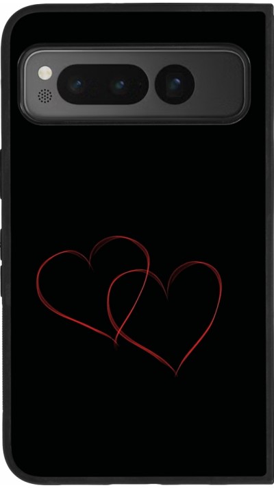 Coque Google Pixel Fold - Silicone rigide noir Valentine 2023 attached heart