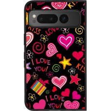 Coque Google Pixel Fold - Silicone rigide noir Valentine 2023 love symbols