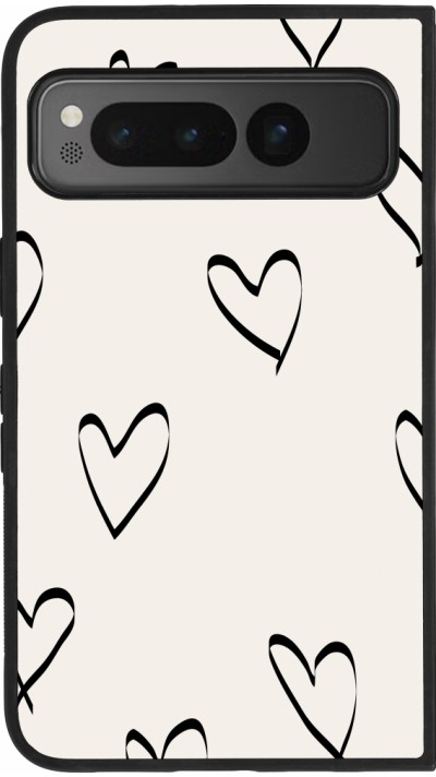 Coque Google Pixel Fold - Silicone rigide noir Valentine 2023 minimalist hearts