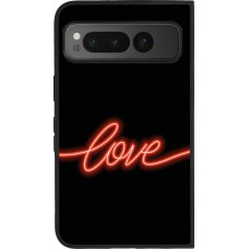 Coque Google Pixel Fold - Silicone rigide noir Valentine 2023 neon love