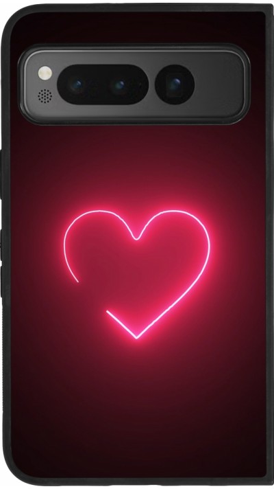 Coque Google Pixel Fold - Silicone rigide noir Valentine 2023 single neon heart