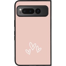 Coque Google Pixel Fold - Silicone rigide noir Valentine 2023 three minimalist hearts