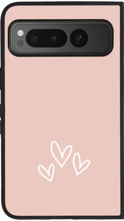 Coque Google Pixel Fold - Silicone rigide noir Valentine 2023 three minimalist hearts
