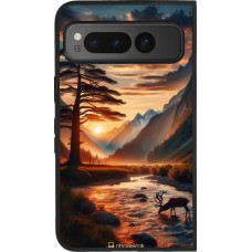 Coque Google Pixel Fold - Silicone rigide noir Valley Sunset Deer Tree