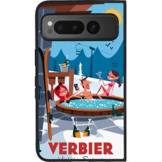 Coque Google Pixel Fold - Silicone rigide noir Verbier Mountain Jacuzzi