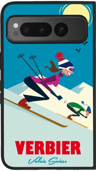 Coque Google Pixel Fold - Silicone rigide noir Verbier Ski Downhill