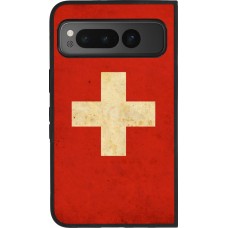 Coque Google Pixel Fold - Silicone rigide noir Vintage Flag SWISS