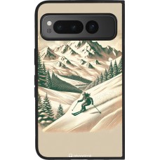 Coque Google Pixel Fold - Silicone rigide noir Vintage Ski Mountain