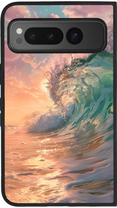 Coque Google Pixel Fold - Silicone rigide noir Wave Sunset