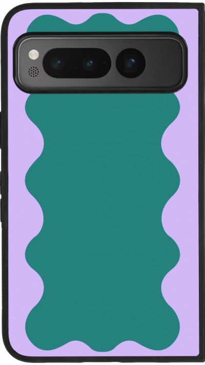 Coque Google Pixel Fold - Silicone rigide noir Wavy Rectangle Green Purple