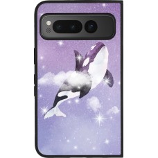Coque Google Pixel Fold - Silicone rigide noir Whale in sparking stars