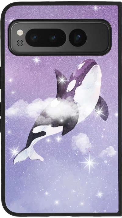 Coque Google Pixel Fold - Silicone rigide noir Whale in sparking stars