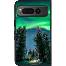 Coque Google Pixel Fold - Silicone rigide noir Winter 22 Northern Lights