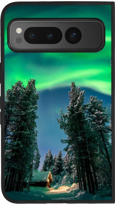 Coque Google Pixel Fold - Silicone rigide noir Winter 22 Northern Lights