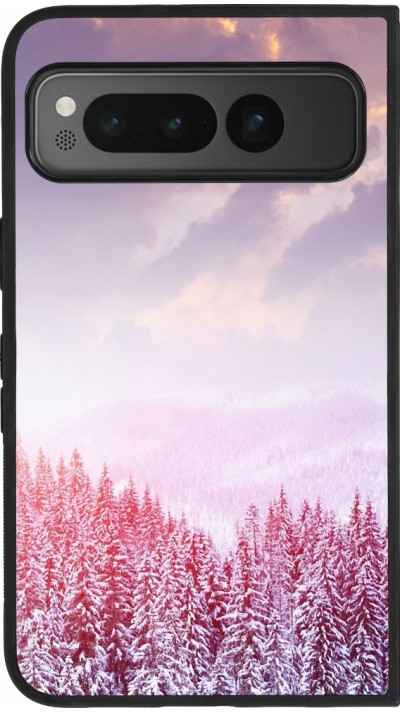 Coque Google Pixel Fold - Silicone rigide noir Winter 22 Pink Forest