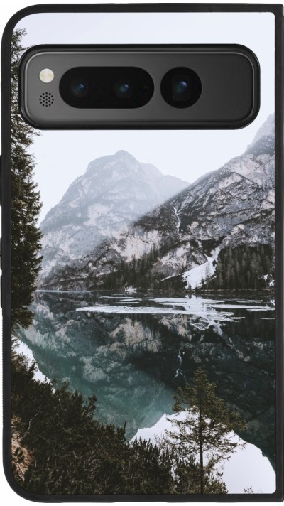 Coque Google Pixel Fold - Silicone rigide noir Winter 22 snowy mountain and lake