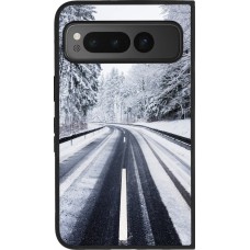 Coque Google Pixel Fold - Silicone rigide noir Winter 22 Snowy Road