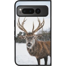 Coque Google Pixel Fold - Silicone rigide noir Winter 25 Winter reindeer