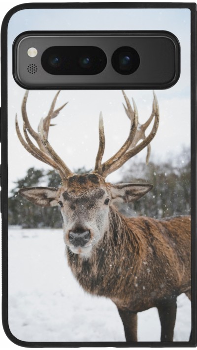 Coque Google Pixel Fold - Silicone rigide noir Winter 25 Winter reindeer