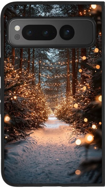 Coque Google Pixel Fold - Silicone rigide noir Winter 25 Winter snowy road