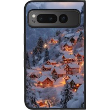 Coque Google Pixel Fold - Silicone rigide noir Winter 25 Winter snowy village