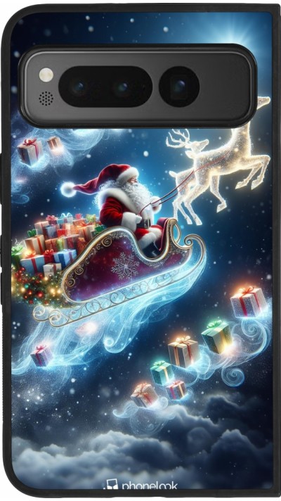 Coque Google Pixel Fold - Silicone rigide noir Noël 2023 Père Noël enchanté