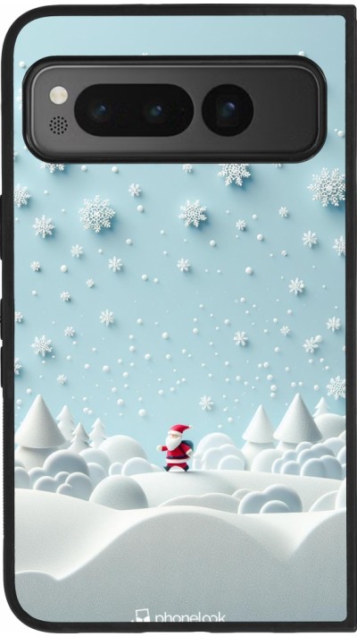 Coque Google Pixel Fold - Silicone rigide noir Noël 2023 Petit Père Flocon