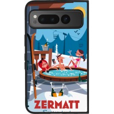 Coque Google Pixel Fold - Silicone rigide noir Zermatt Mountain Jacuzzi