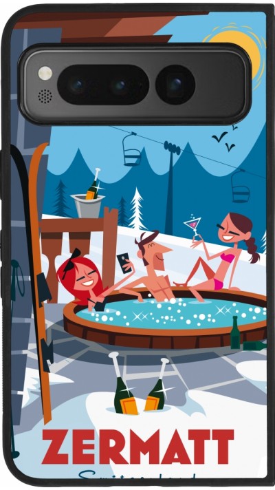 Coque Google Pixel Fold - Silicone rigide noir Zermatt Mountain Jacuzzi