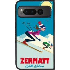 Coque Google Pixel Fold - Silicone rigide noir Zermatt Ski Downhill