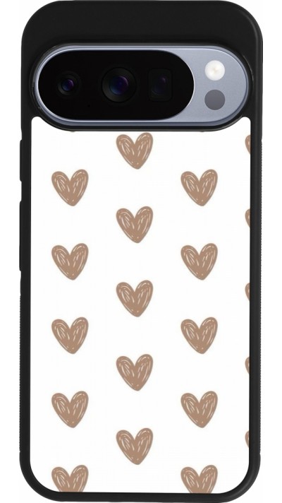 Coque Google Pixel 10 / Pixel 10 Pro - Silicone rigide noir Autumn 2024 brown hearts