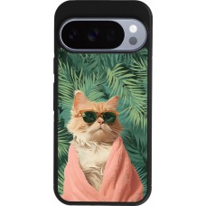 Coque Google Pixel 10 / Pixel 10 Pro - Silicone rigide noir Cat Summer Palms
