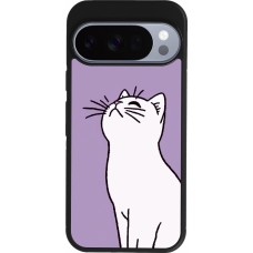 Coque Google Pixel 10 / Pixel 10 Pro - Silicone rigide noir Chat sur fond violet