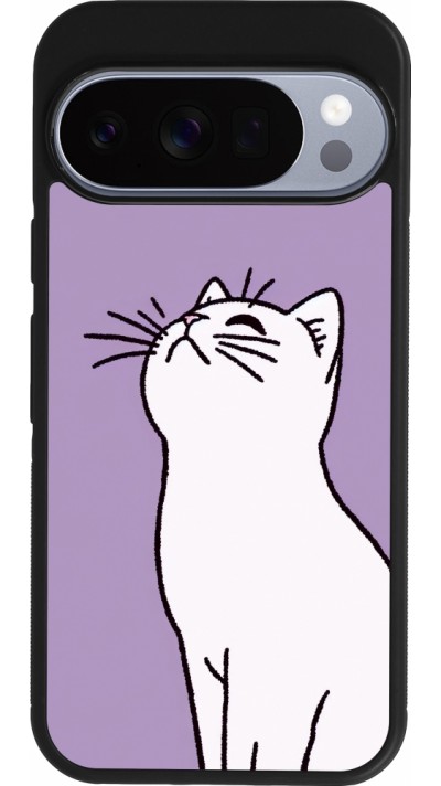 Coque Google Pixel 10 / Pixel 10 Pro - Silicone rigide noir Chat sur fond violet