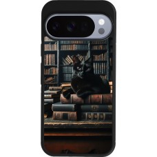 Google Pixel 10 / Pixel 10 Pro Case Hülle - Silikon schwarz Katze Bücher dunkel