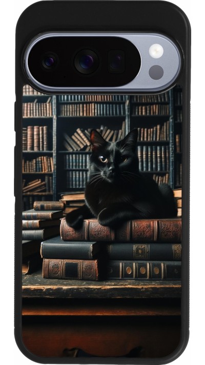 Google Pixel 10 / Pixel 10 Pro Case Hülle - Silikon schwarz Katze Bücher dunkel