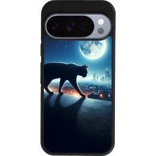 Google Pixel 10 / Pixel 10 Pro Case Hülle - Silikon schwarz Schwarze Katze unter dem Vollmond