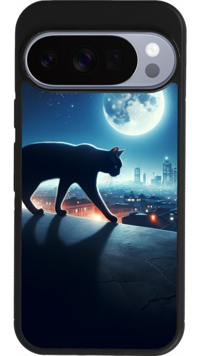 Google Pixel 10 / Pixel 10 Pro Case Hülle - Silikon schwarz Schwarze Katze unter dem Vollmond