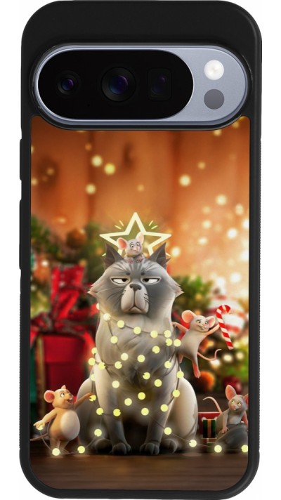 Coque Google Pixel 10 / Pixel 10 Pro - Silicone rigide noir Christmas 25 Xmas Cat