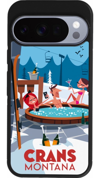 Coque Google Pixel 10 / Pixel 10 Pro - Silicone rigide noir Crans-Montana Mountain Jacuzzi