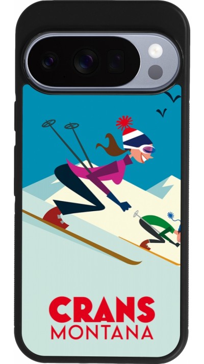 Coque Google Pixel 10 / Pixel 10 Pro - Silicone rigide noir Crans-Montana Ski Downhill