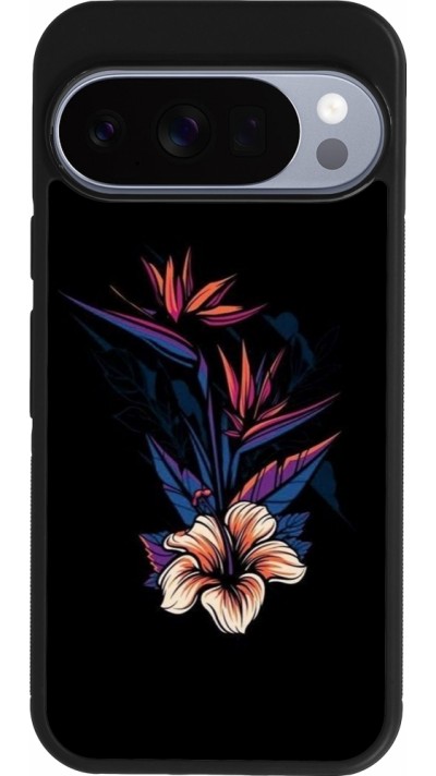 Coque Google Pixel 10 / Pixel 10 Pro - Silicone rigide noir Dark Flowers